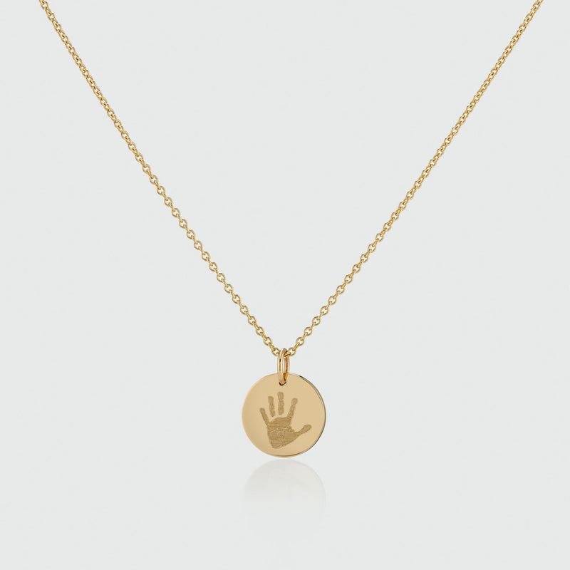Personalised 9ct Gold Engraved Handprint Pendant Auree Jewellery