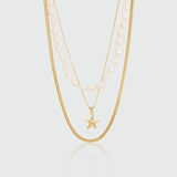 Layering Starfish and Pearl Necklace Set