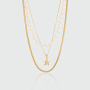 Layering Starfish and Pearl Necklace Set