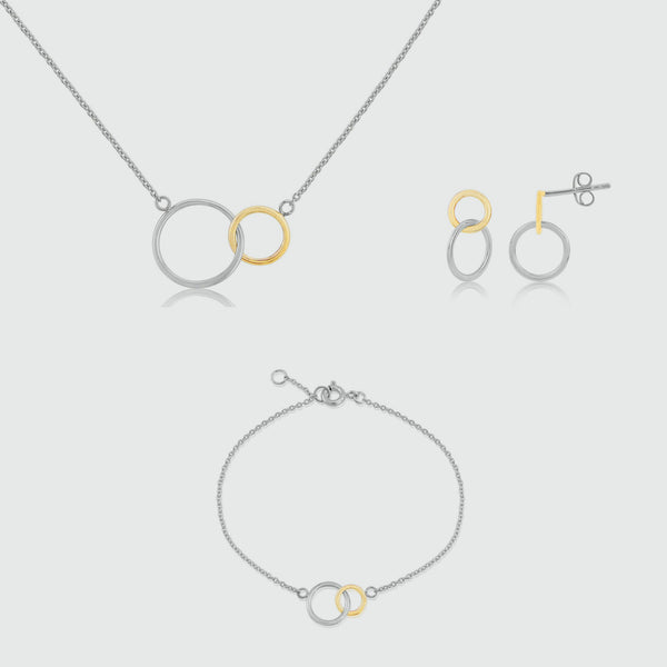 Kelso Sterling Silver & Yellow Gold Interlinking Rings Jewellery Set