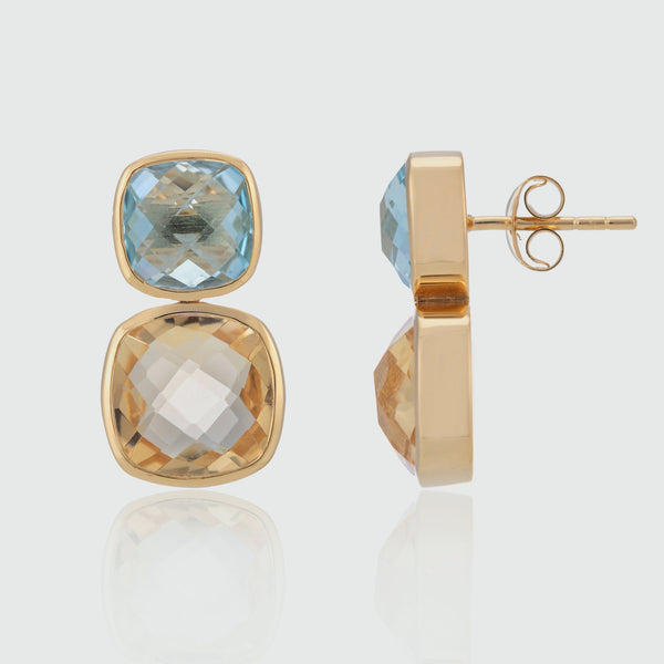 Kerala Blue Topaz, Citrine & Gold Vermeil Earrings