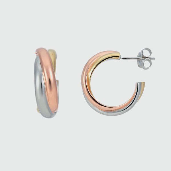 Knightsbridge Three Colour Gold Vermeil Triple Hoop Earrings-Auree Jewellery