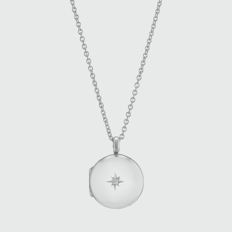 Langton Sterling Silver Diamond Locket Necklace-Auree Jewellery