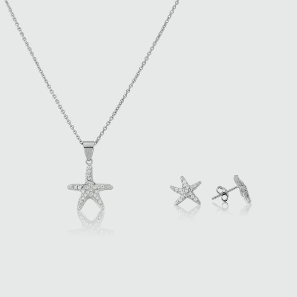 Maddalena Sterling Silver Starfish & Cubic Zirconia Jewellery Set