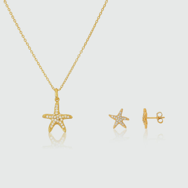 Maddalena Gold Vermeil Starfish & Cubic Zirconia Jewellery Set