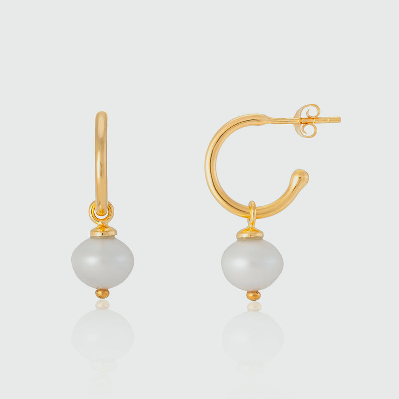 Manhattan Gold & Freshwater Pearl Interchangeable Hoop Earrings-Auree Jewellery