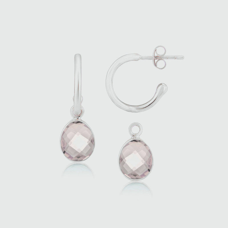 Manhattan Silver & Rose Quartz Interchangeable Gemstone Earrings-Auree Jewellery