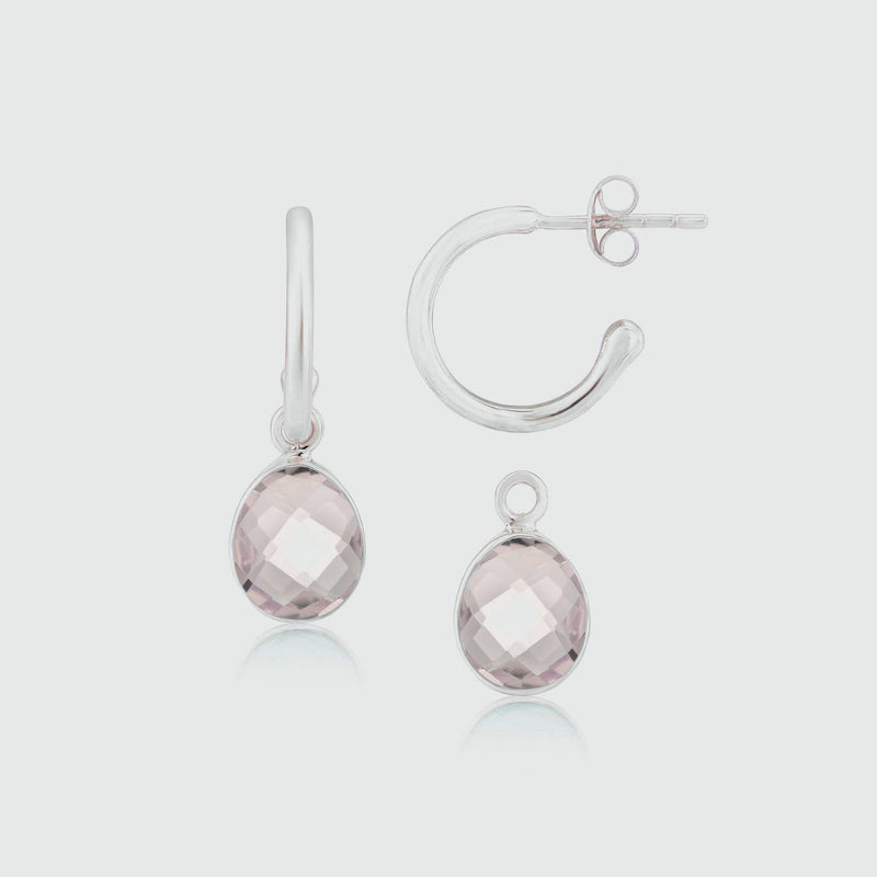 Manhattan Silver & Rose Quartz Interchangeable Gemstone Earrings