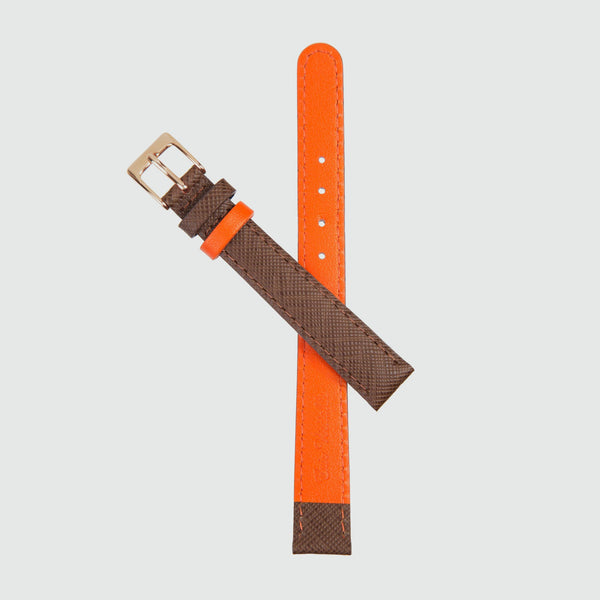Montmartre Chestnut & Orange Leather Watch Strap with Rose Gold Buckle
