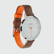 Montmartre Silver Watch with Chestnut Brown & Orange Leather Strap