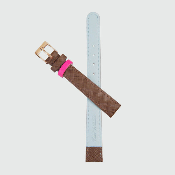 Montmartre Chestnut & Powder Blue Leather Watch Strap with Rose Gold Buckle