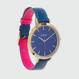 Montmartre Yellow Gold Watch with Royal Blue & Hot Pink Leather Strap