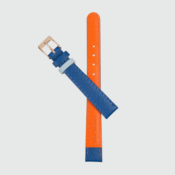 Montmartre Royal Blue & Orange Leather Watch Strap with Rose Gold Buckle