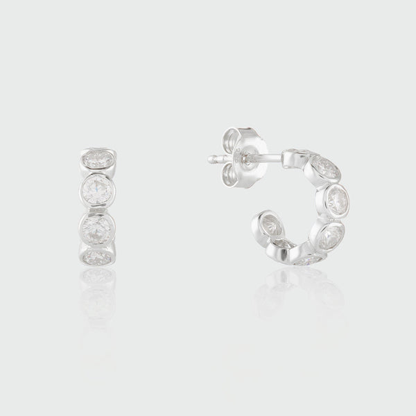 Ortigia Mini Moissanite & Silver Hoop Earrings-Auree Jewellery