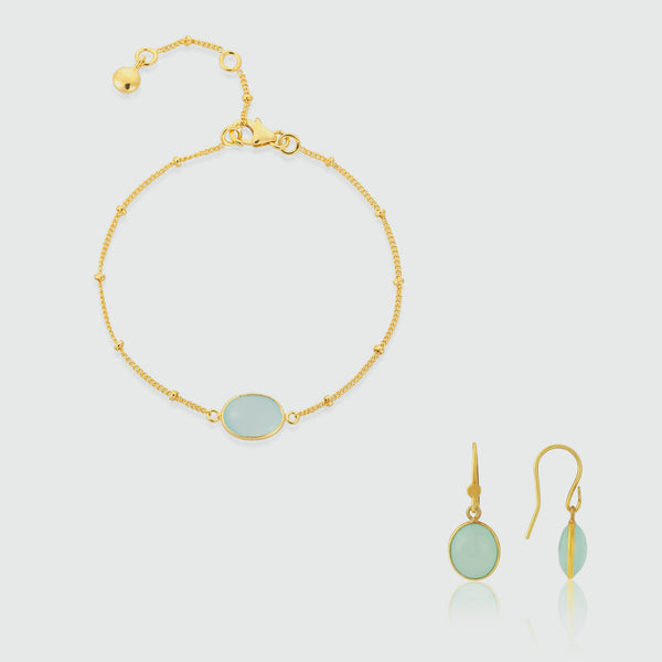 Pollara Aqua Chalcedony & Gold Vermeil Beaded Jewellery Set