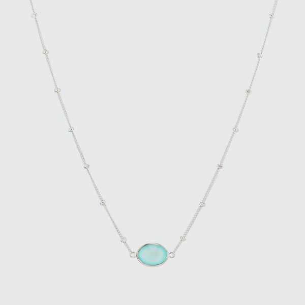 Pollara Aqua Chalcedony & Silver Beaded Necklace