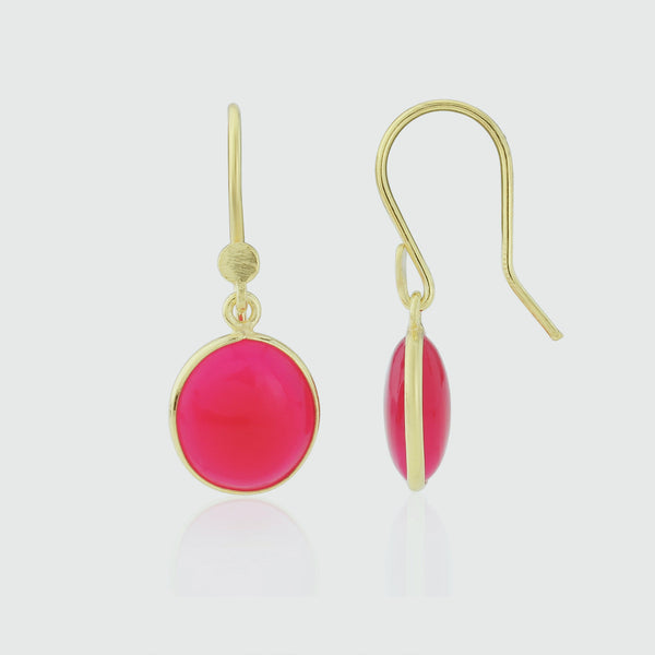 Pollara Cabouchon Fuchsia Pink Chalcedony & Gold Vermeil Earrings