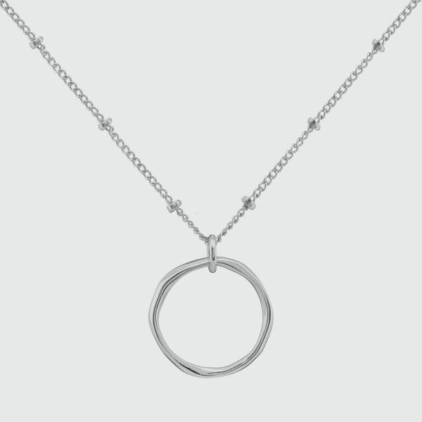 Ronda Round Sterling Silver Pendant with Beaded Chain-Auree Jewellery