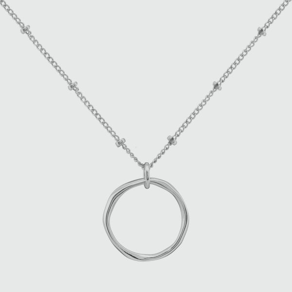 Ronda Round Sterling Silver Pendant with Beaded Chain
