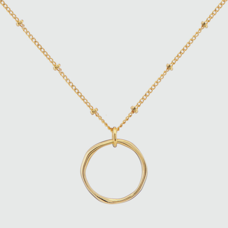 Ronda Round Yellow Gold Vermeil Pendant with Beaded Chain