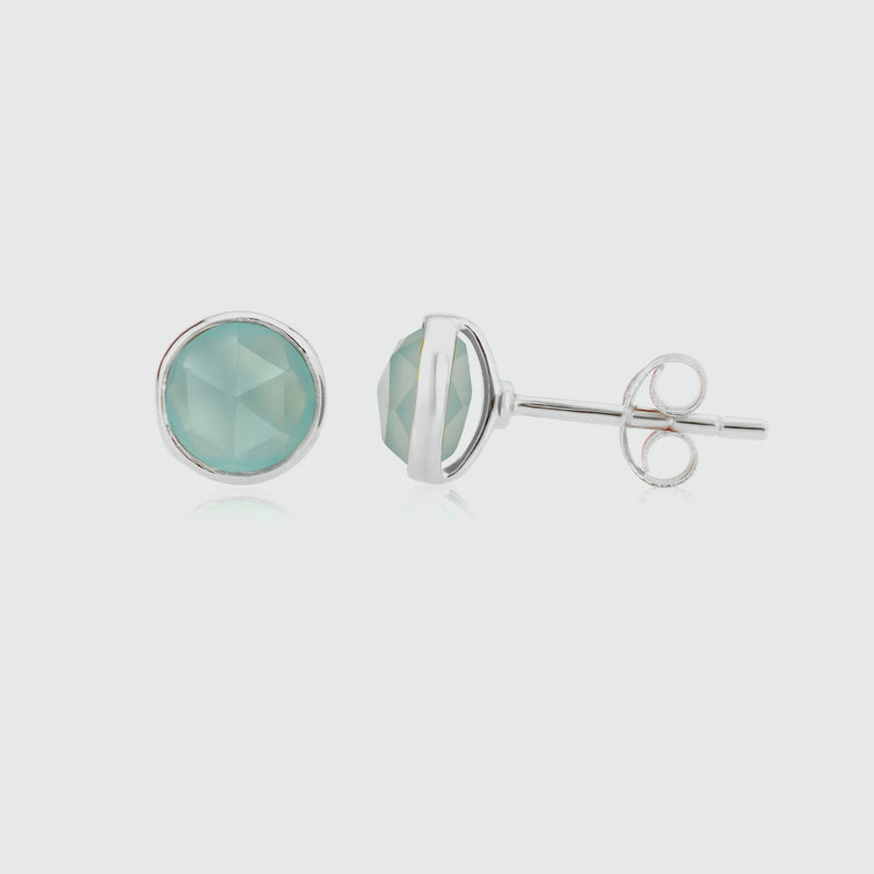 Savanne Sterling Silver & Aqua Chalcedony Stud Earrings-Auree Jewellery