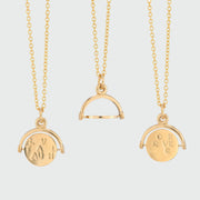Seychelles Yellow Gold Spinning Love, Travel, Laugh Pendant
