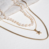 Layering Starfish and Pearl Necklace Set