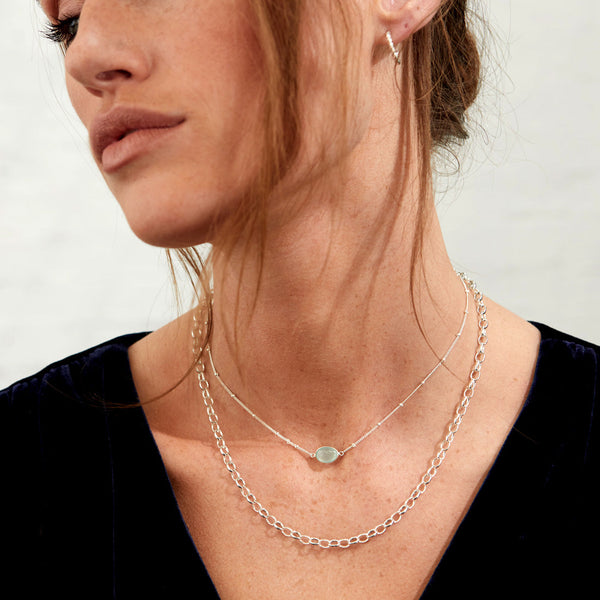 Pollara Aqua Chalcedony & Silver Beaded Necklace