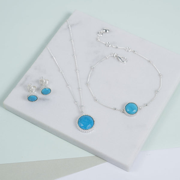 Barcelona December Birthstone Turquoise & Silver Jewellery Set