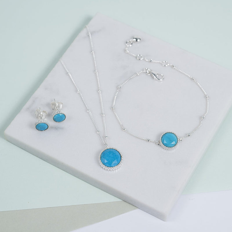 Barcelona December Birthstone Turquoise & Silver Jewellery Set