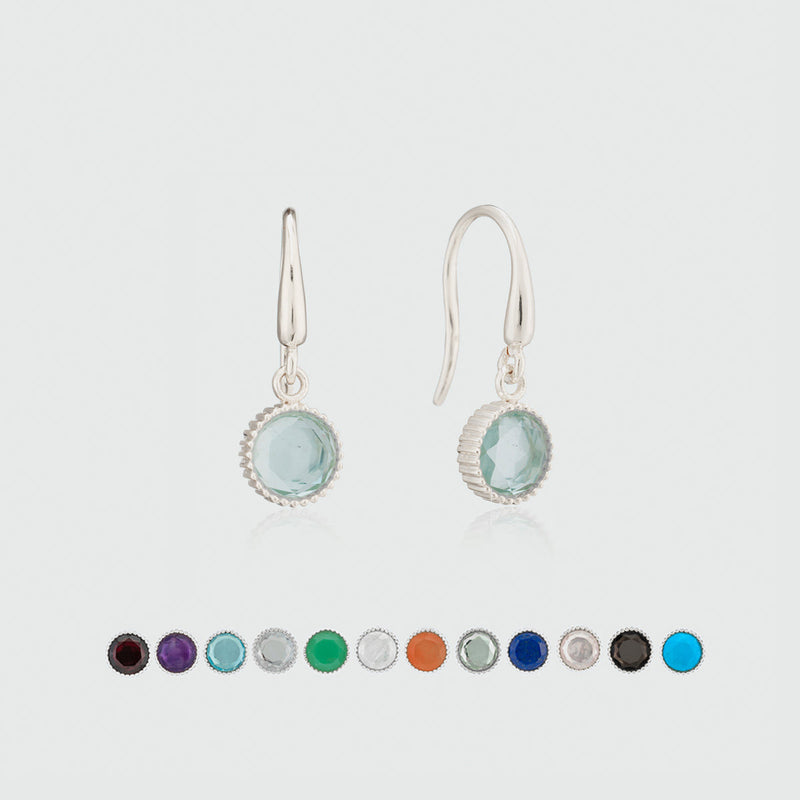 Barcelona Sterling Silver Birthstone Hook Earrings-Auree Jewellery