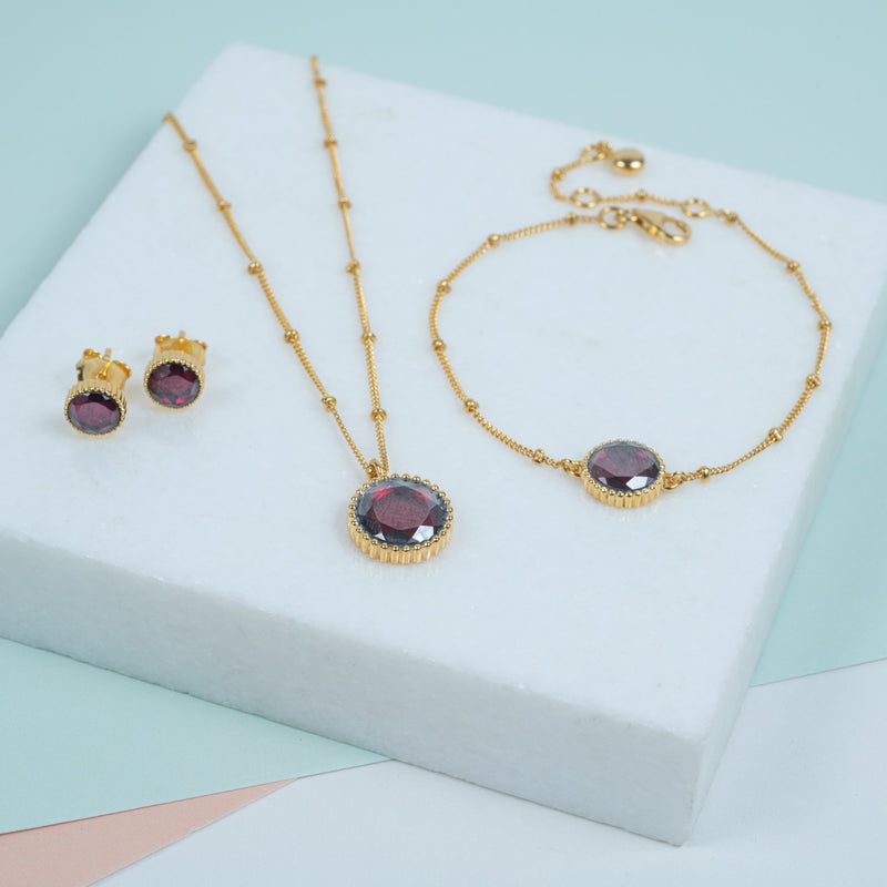 Barcelona January Birthstone Garnet & Gold Vermeil Jewellery Set-Auree Jewellery