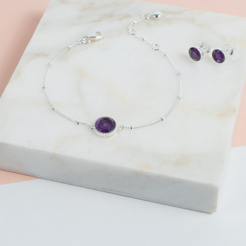 Barcelona Silver February Amethyst Birthstone Bracelet-Auree Jewellery