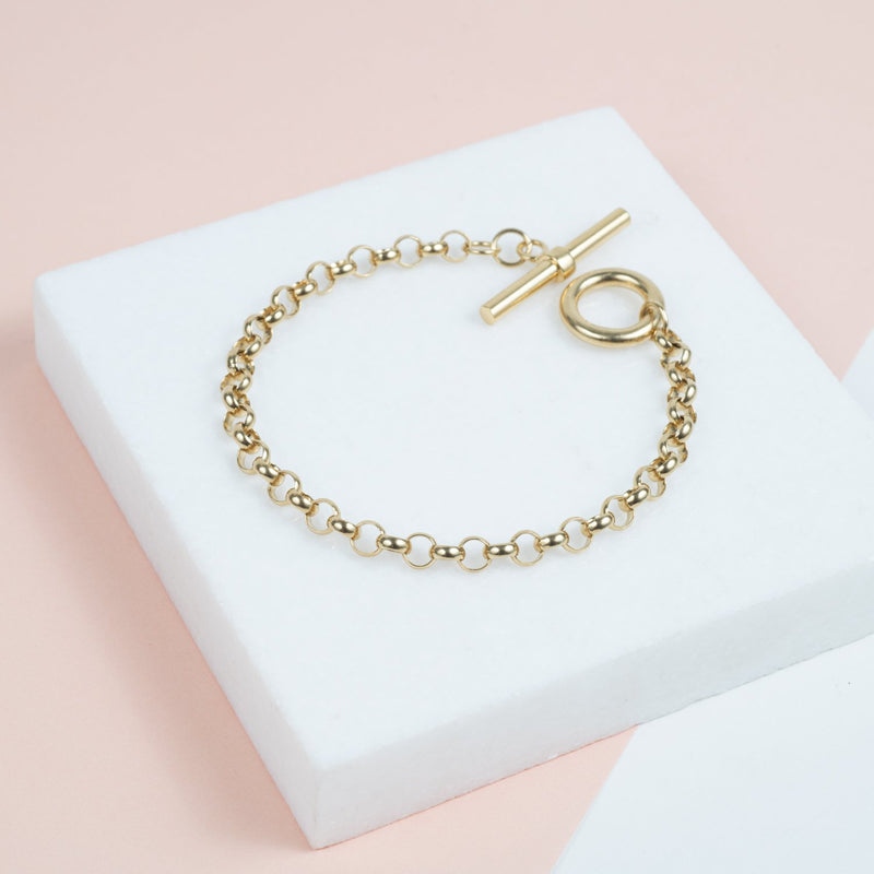 Chunky Yellow Gold T-Bar Belcher Chain Bracelet Auree Jewellery