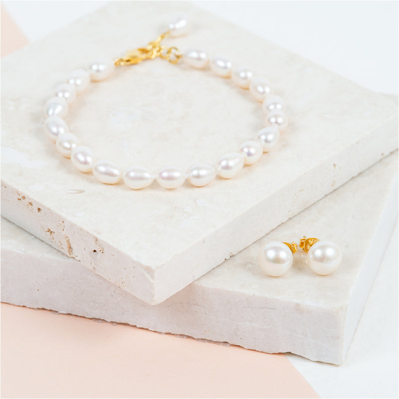 Gloucester White Freshwater Pearl & Gold Vermeil Bracelet-Auree Jewellery