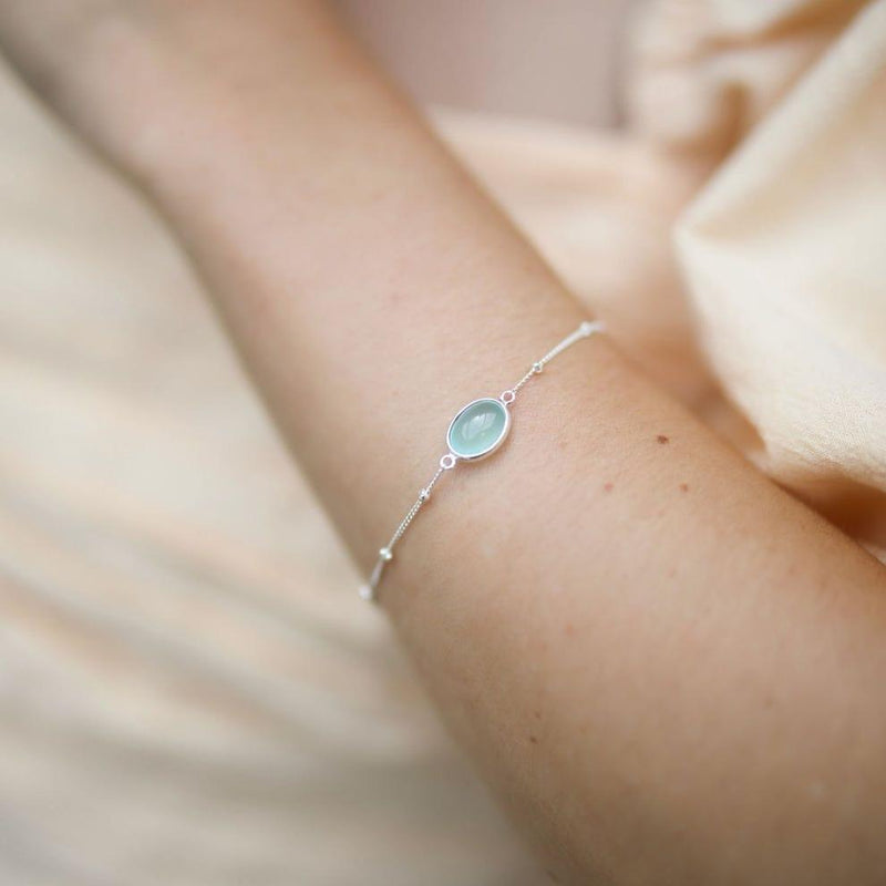 Pollara Aqua Chalcedony & Sterling Silver Beaded Bracelet