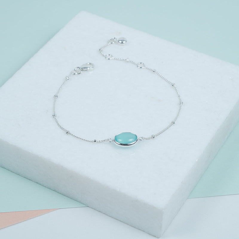 Pollara Aqua Chalcedony & Sterling Silver Beaded Bracelet