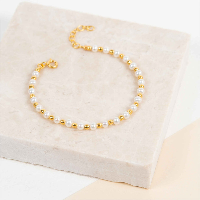 Sapa White Pearl & Yellow Gold Vermeil Nugget Bracelet