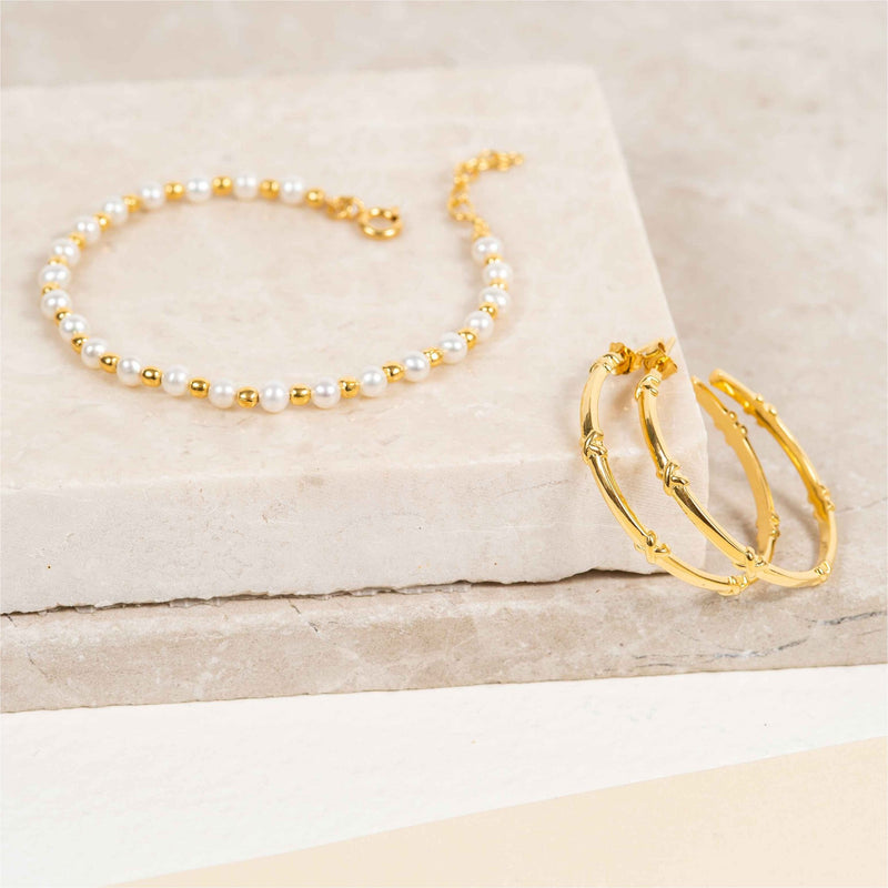 Sapa White Pearl & Yellow Gold Vermeil Nugget Bracelet