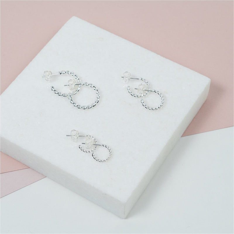 Alhambra Piccolo Twisted Sterling Silver Hoop Earrings-Auree Jewellery