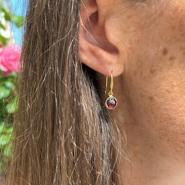 Barcelona January Garnet Birthstone Hook Earrings-Auree Jewellery