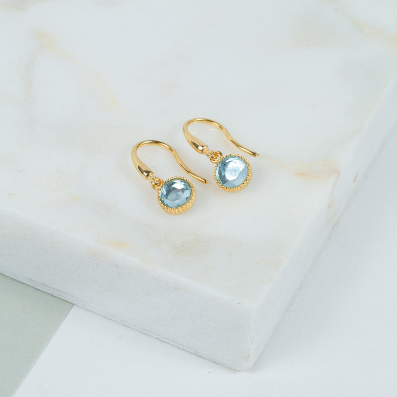 Barcelona March Blue Topaz Birthstone Hook Earrings-Auree Jewellery