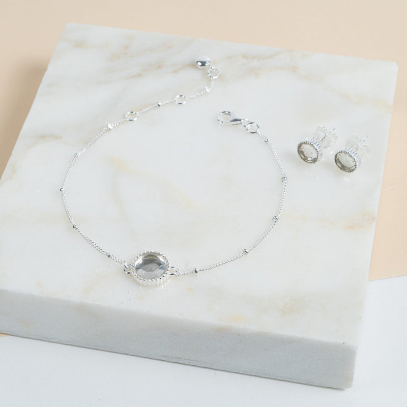 Barcelona Silver April Crystal Birthstone Stud Earrings-Auree Jewellery