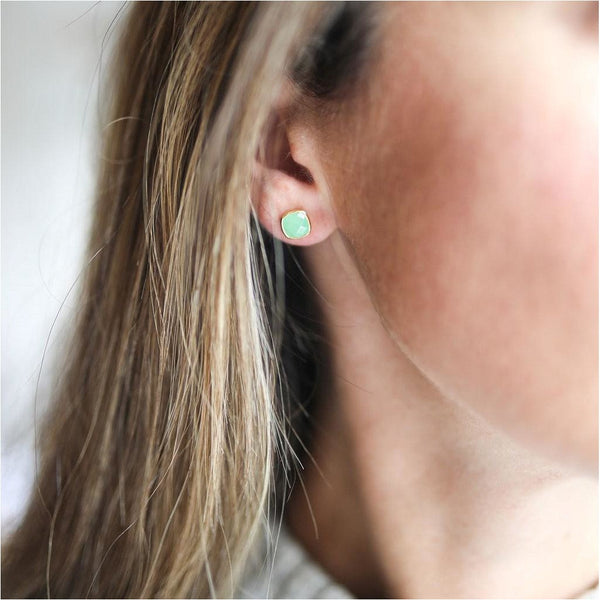 Earrings - Brooklyn Chrysoprase & Gold Vermeil Cushion Stud Earrings