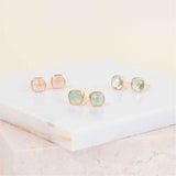 Brooklyn Gold & Rose Quartz Cushion Stud Earrings