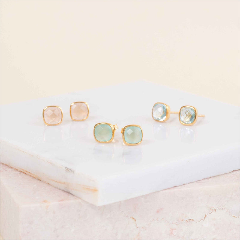 Brooklyn Gold & Rose Quartz Cushion Stud Earrings