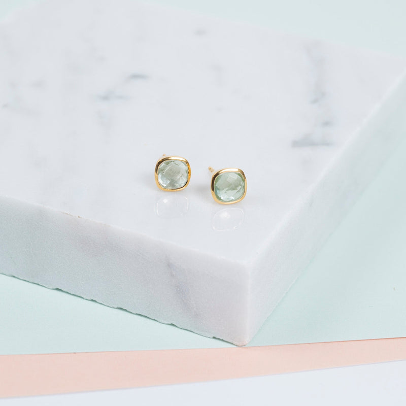 Brooklyn Green Amethyst & Gold Vermeil Stud Earrings-Auree Jewellery