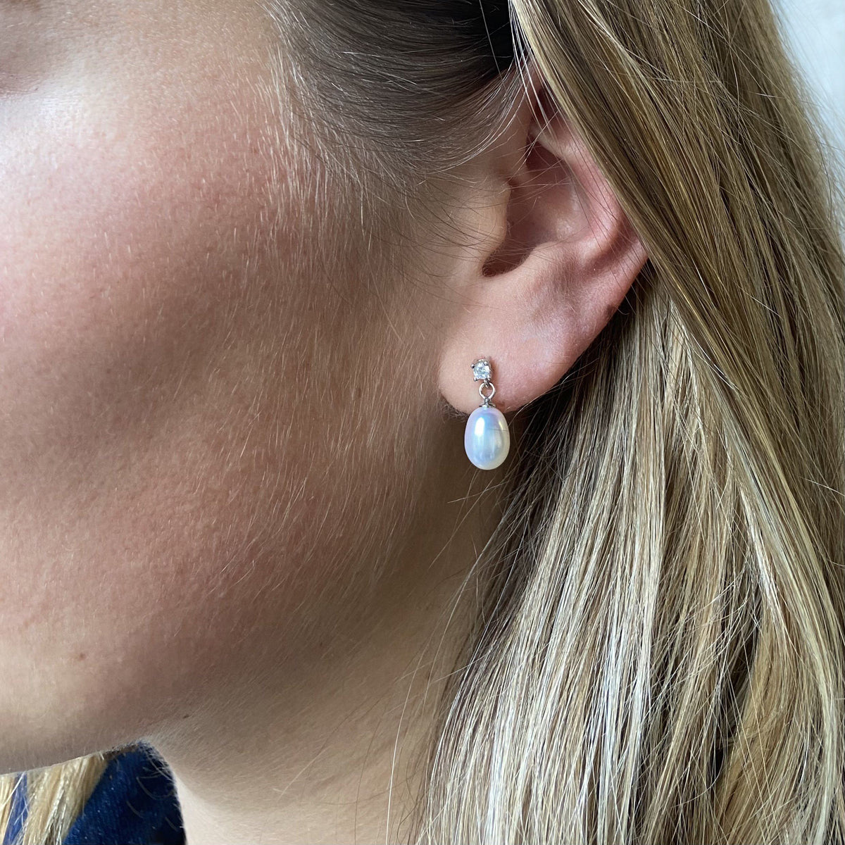 Women's Elegant Drop Earrings - 925 Silver Plated With White Lab-Created Pearl, Gift Ready