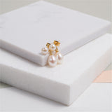 Earrings - Glebe Double White Pearl & Gold Vermeil Drop Earrings