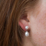 Glebe Double White Pearl & Sterling Silver Drop Earrings-Auree Jewellery